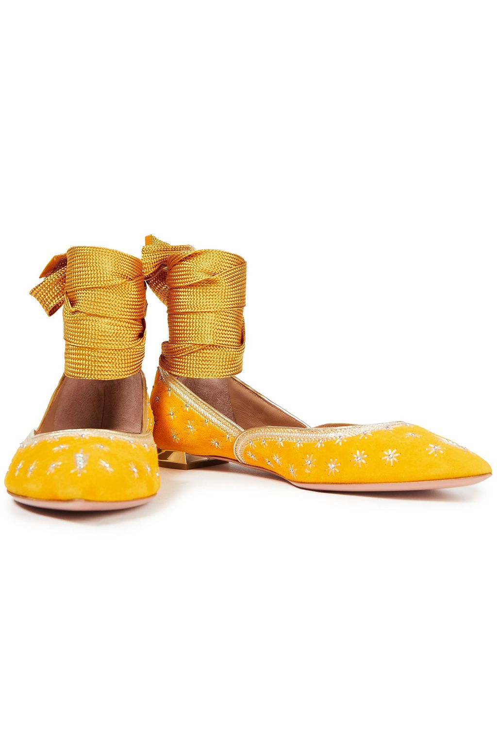 AQUAZZURA Bliss lace-up embellished suede point-toe flats