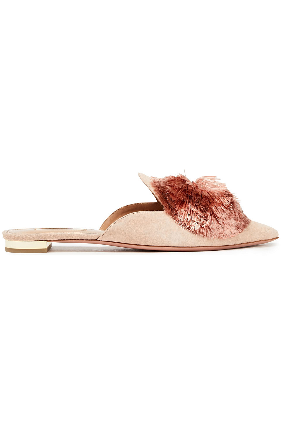 Aquazzura Woman Powder Puff Pompom-embellished Suede Slippers Pastel Pink Size 37.5