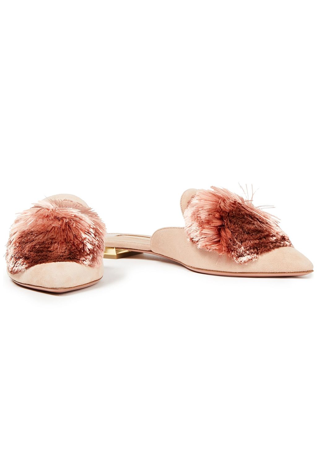 AQUAZZURA Powder Puff pompom-embellished suede mules