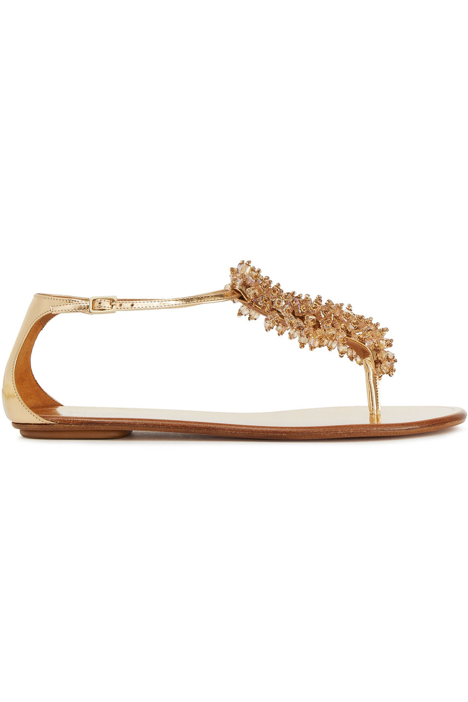 Aquazzura Woman Monaco Crystal-embellished Mirrored-leather Sandals Gold Size 34
