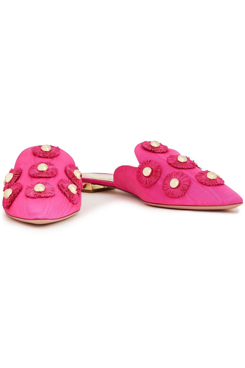 Bright Pink Sunflower Studded Fringed Moire Slippers Aquazzura The Outnet