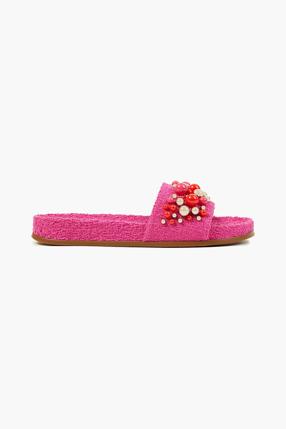 Aquazzura Woman Bon Bon Bead-embellished Terry Slides Bright Pink Size 38.5