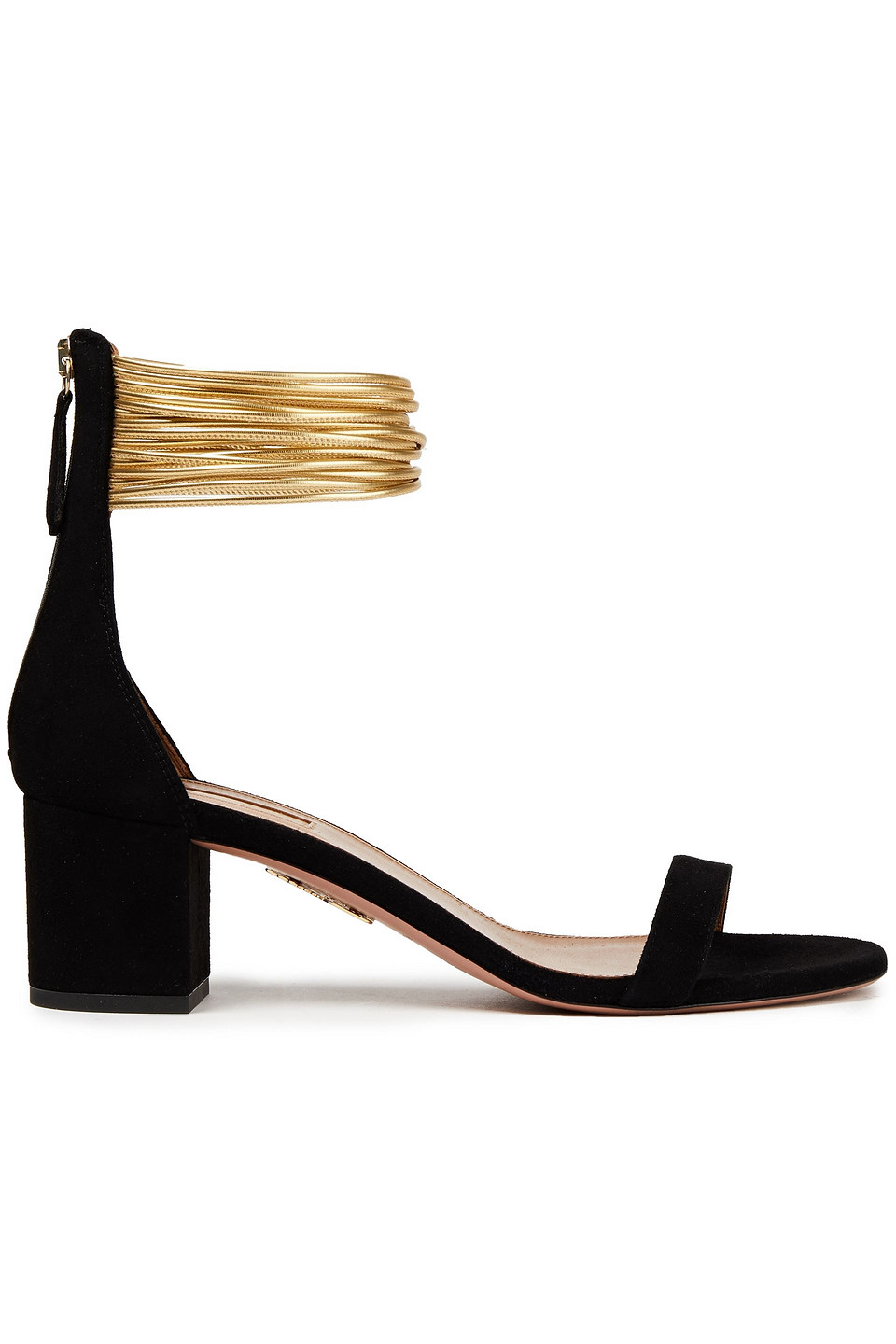 Aquazzura Woman Spin-me-around 50 Metallic-trimmed Suede Sandals Black Size 40