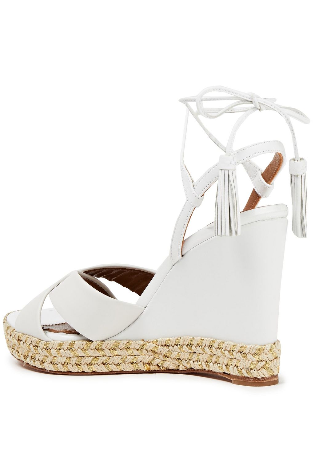 AQUAZZURA Paraty 105 tasseled leather wedge sandals