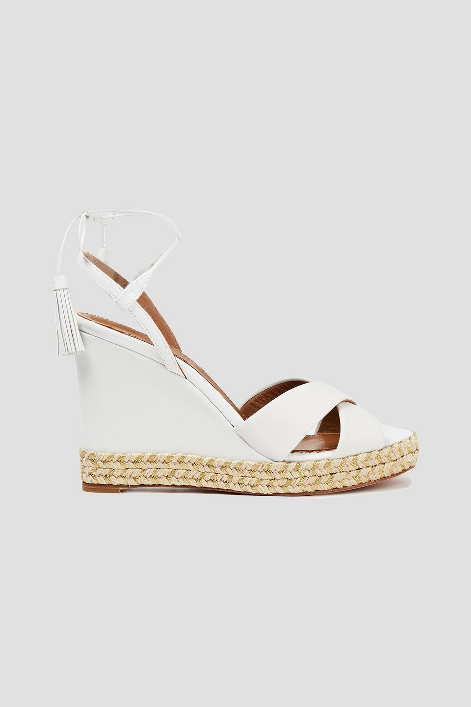 Aquazzura Woman Paraty 105 Tasseled Leather Wedge Sandals White Size 40.5