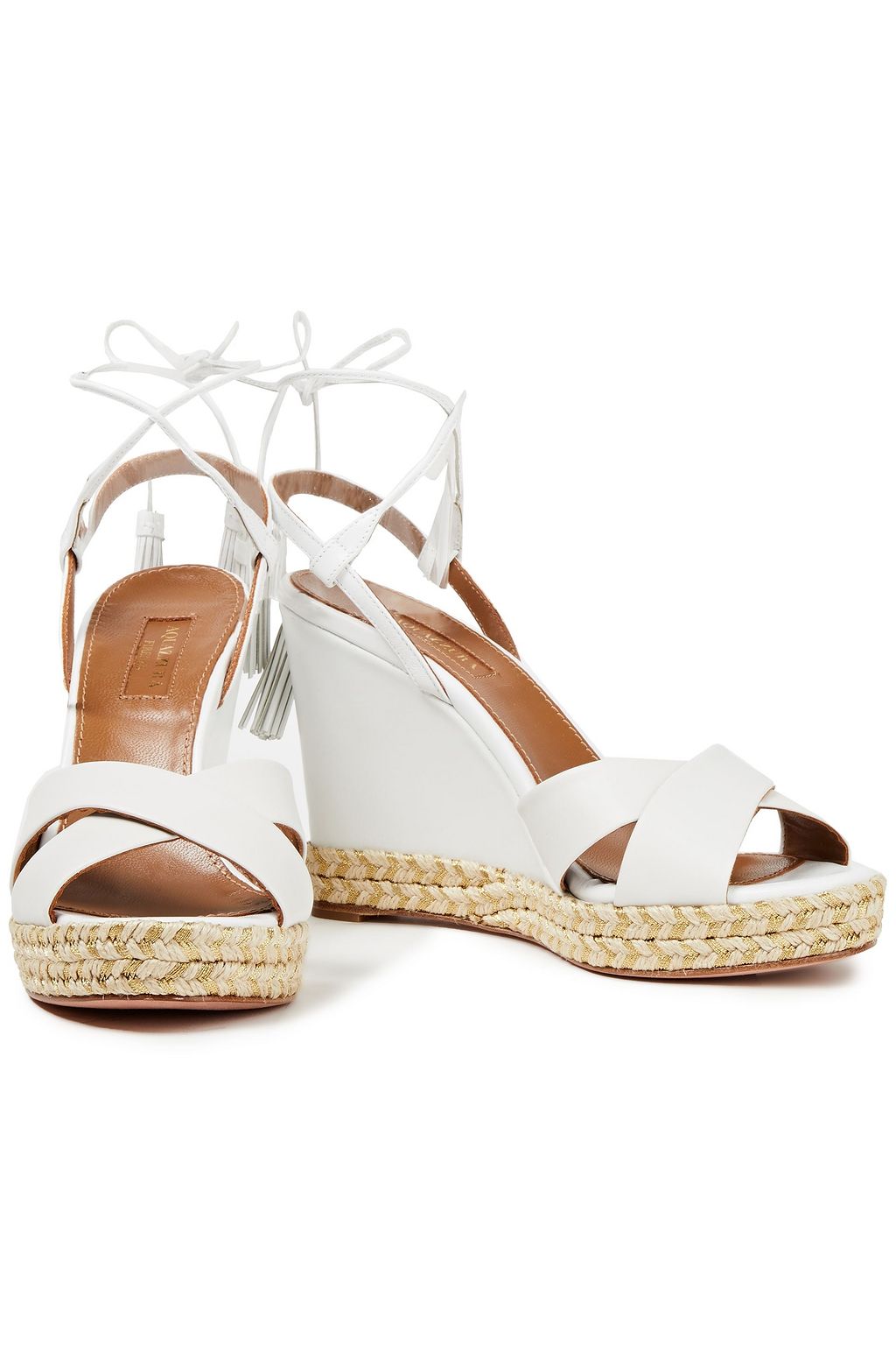 AQUAZZURA Paraty 105 tasseled leather wedge sandals