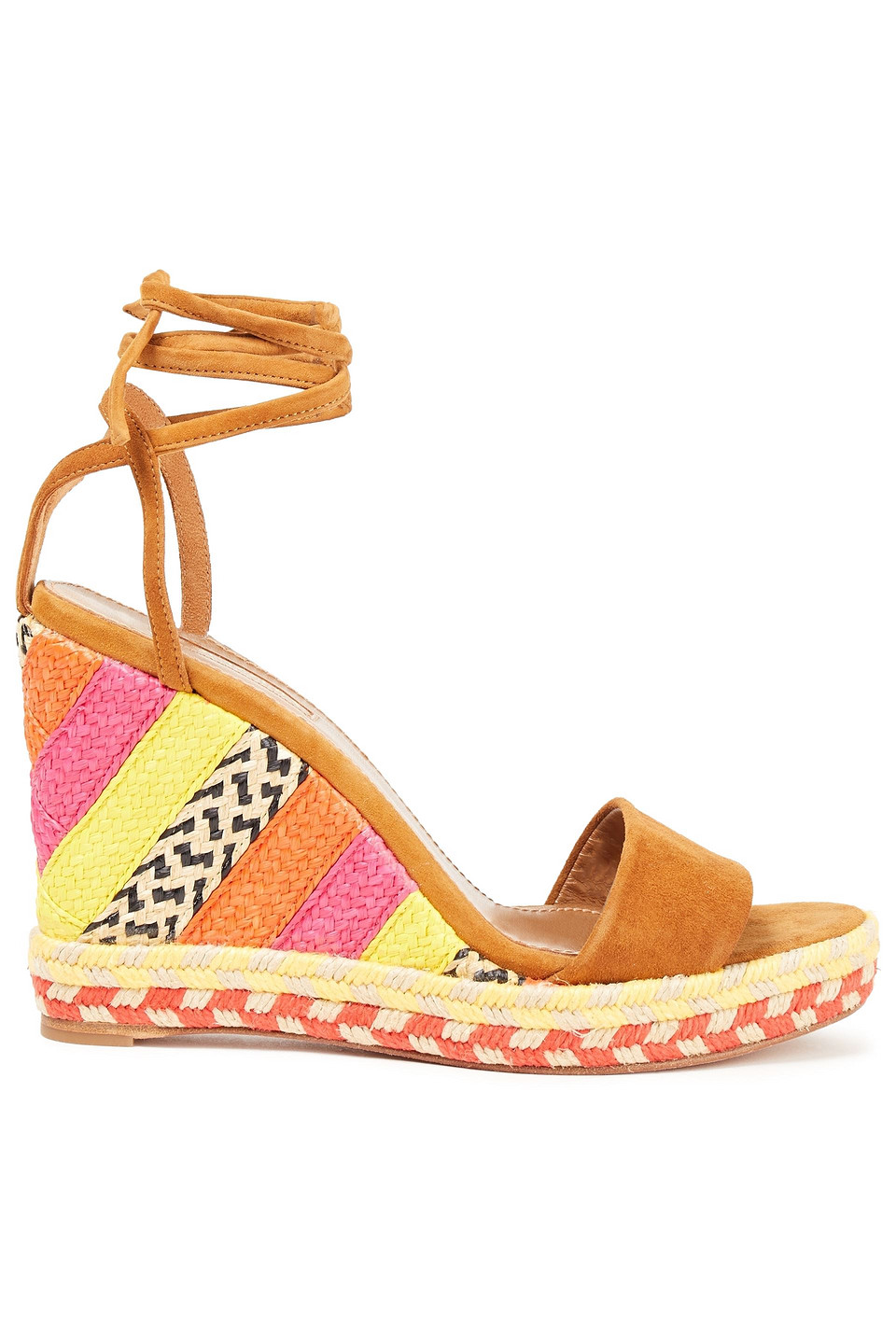 Aquazzura Woman Baru 105 Lace-up Suede Espadrille Wedge Sandals Sand Size 35