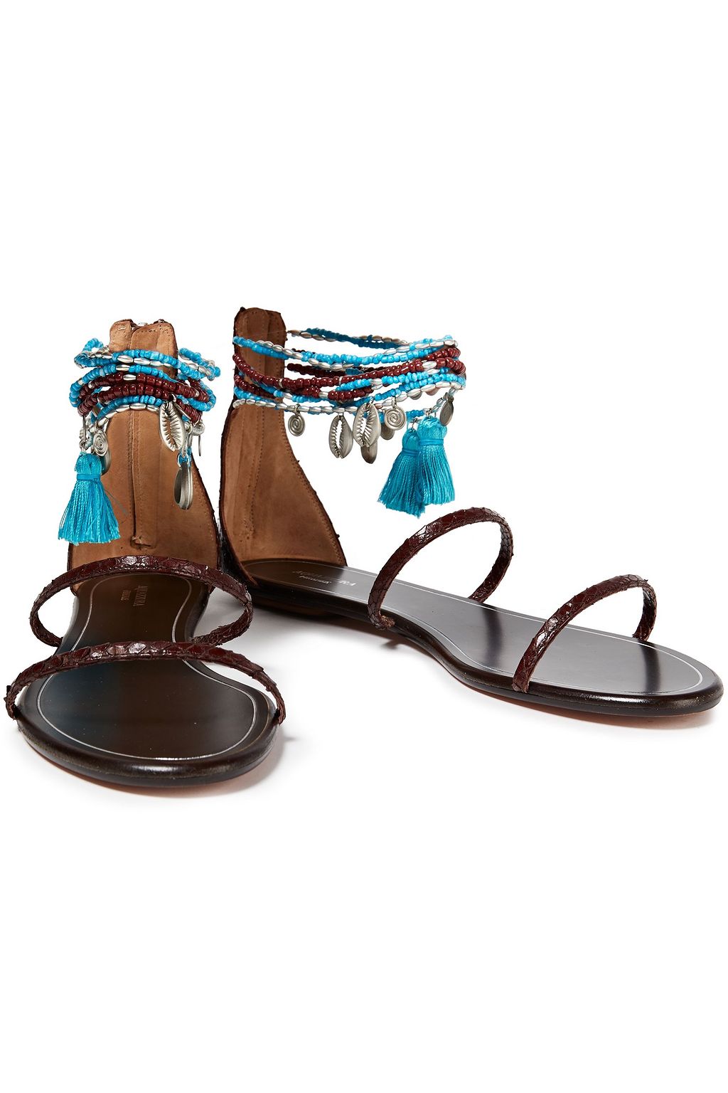 AQUAZZURA India embellished snake-effect leather sandals