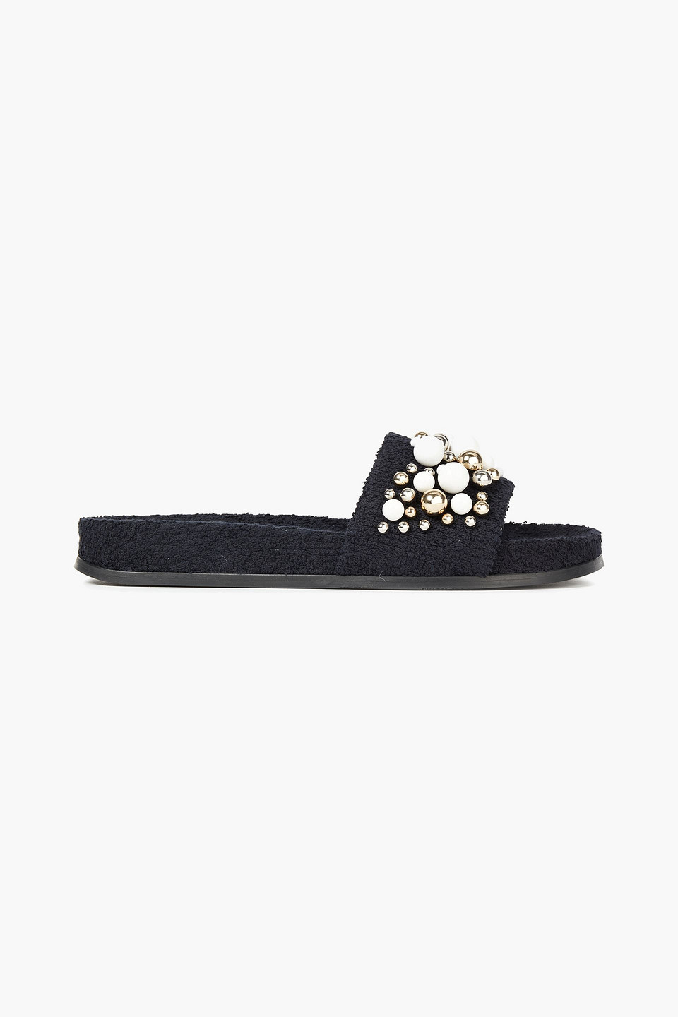 Aquazzura Woman Bon Bon Bead-embellished Terry Slides Black Size 36