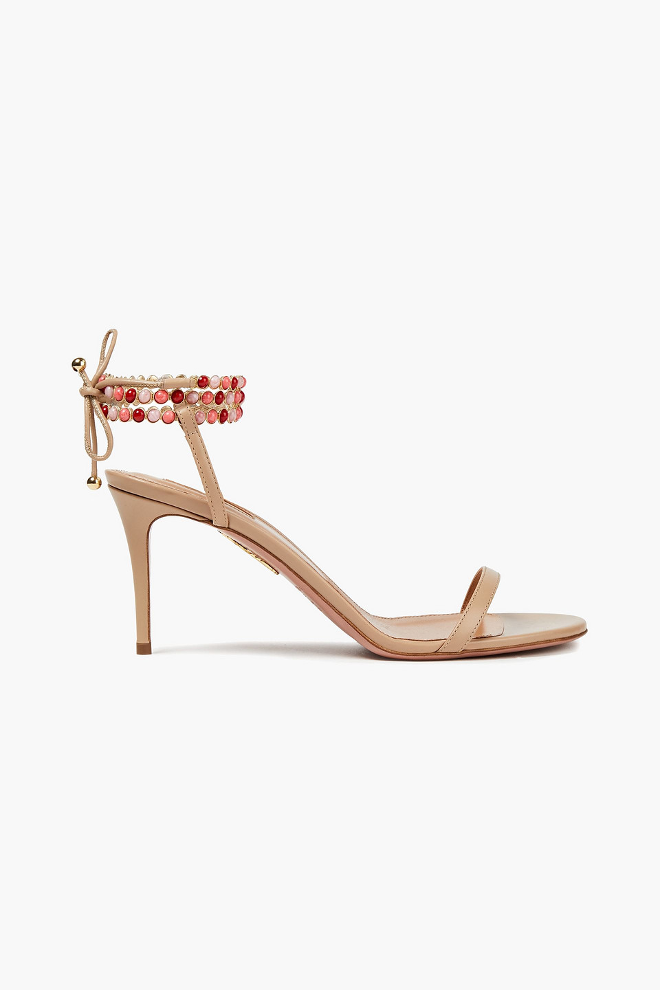 Aquazzura Woman Livia 75 Embellished Leather Sandals Neutral Size 35.5