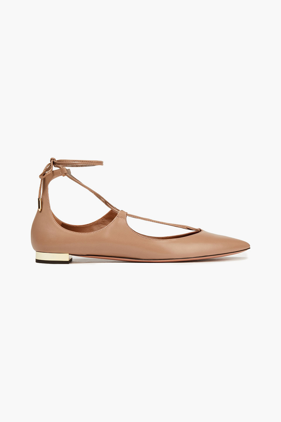 Aquazzura Woman Christy Lace-up Leather Point-toe Flats Neutral Size 36