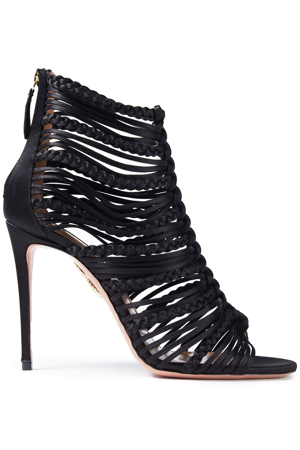 Aquazzura Woman Goddess 105 Braided Satin Sandals Black Size 40