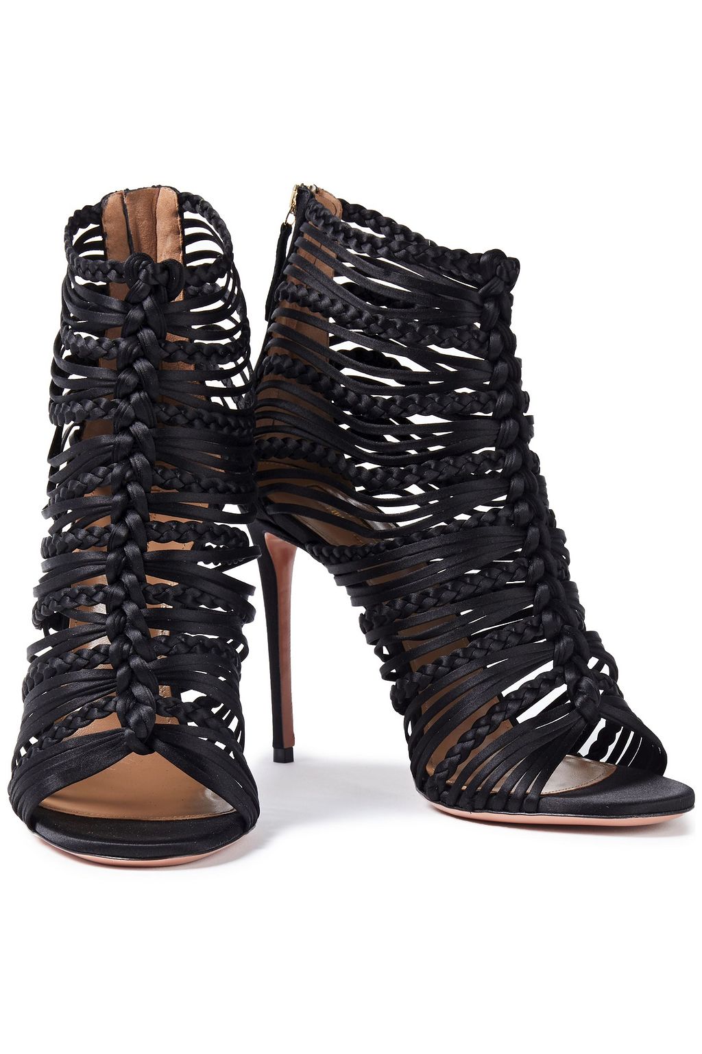 AQUAZZURA Goddess 105 braided satin sandals