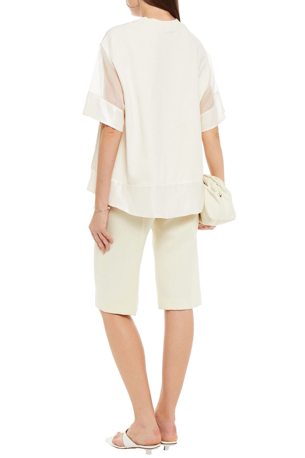 CLU Paneled satin and French cotton-terry top