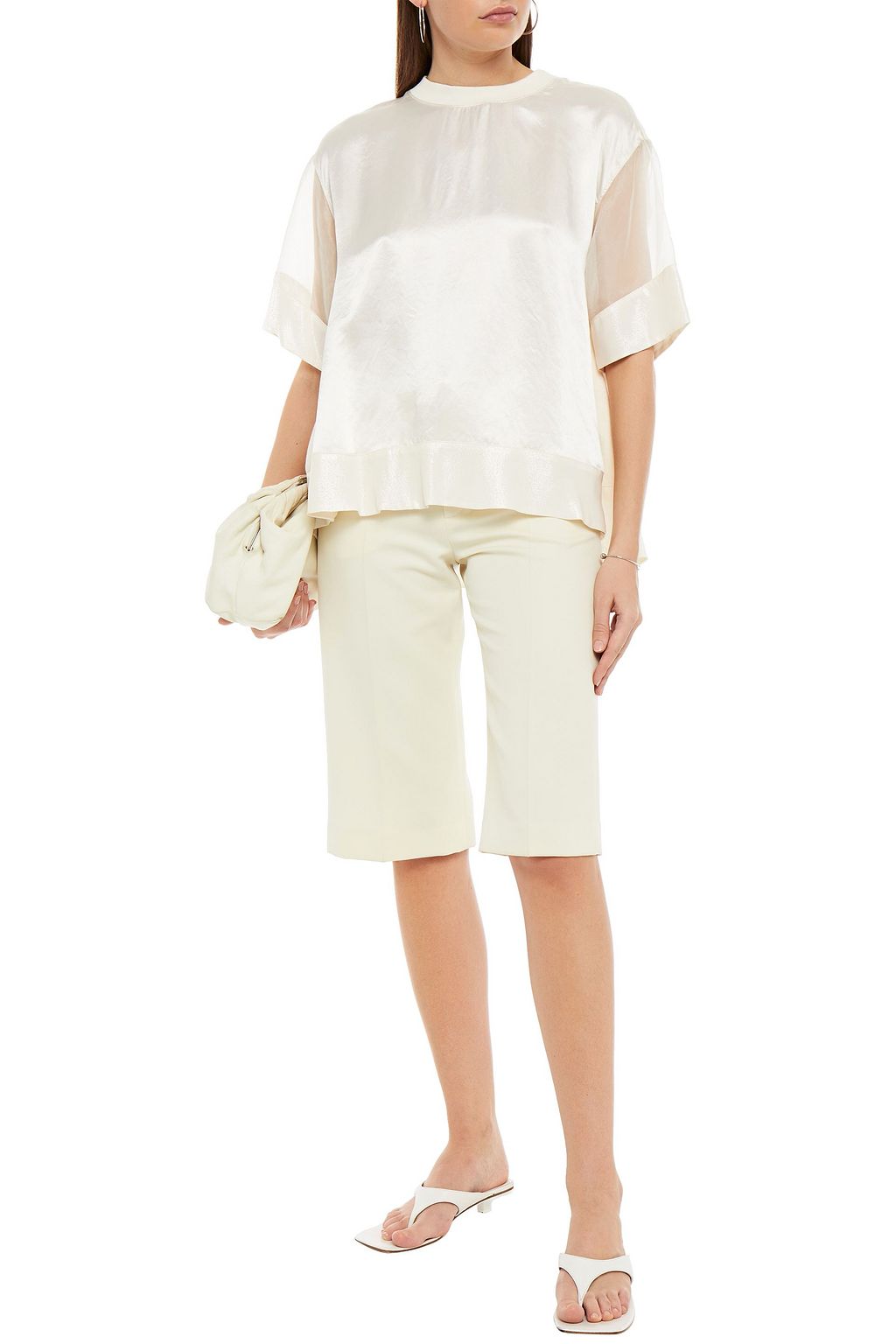 CLU Paneled satin and French cotton-terry top