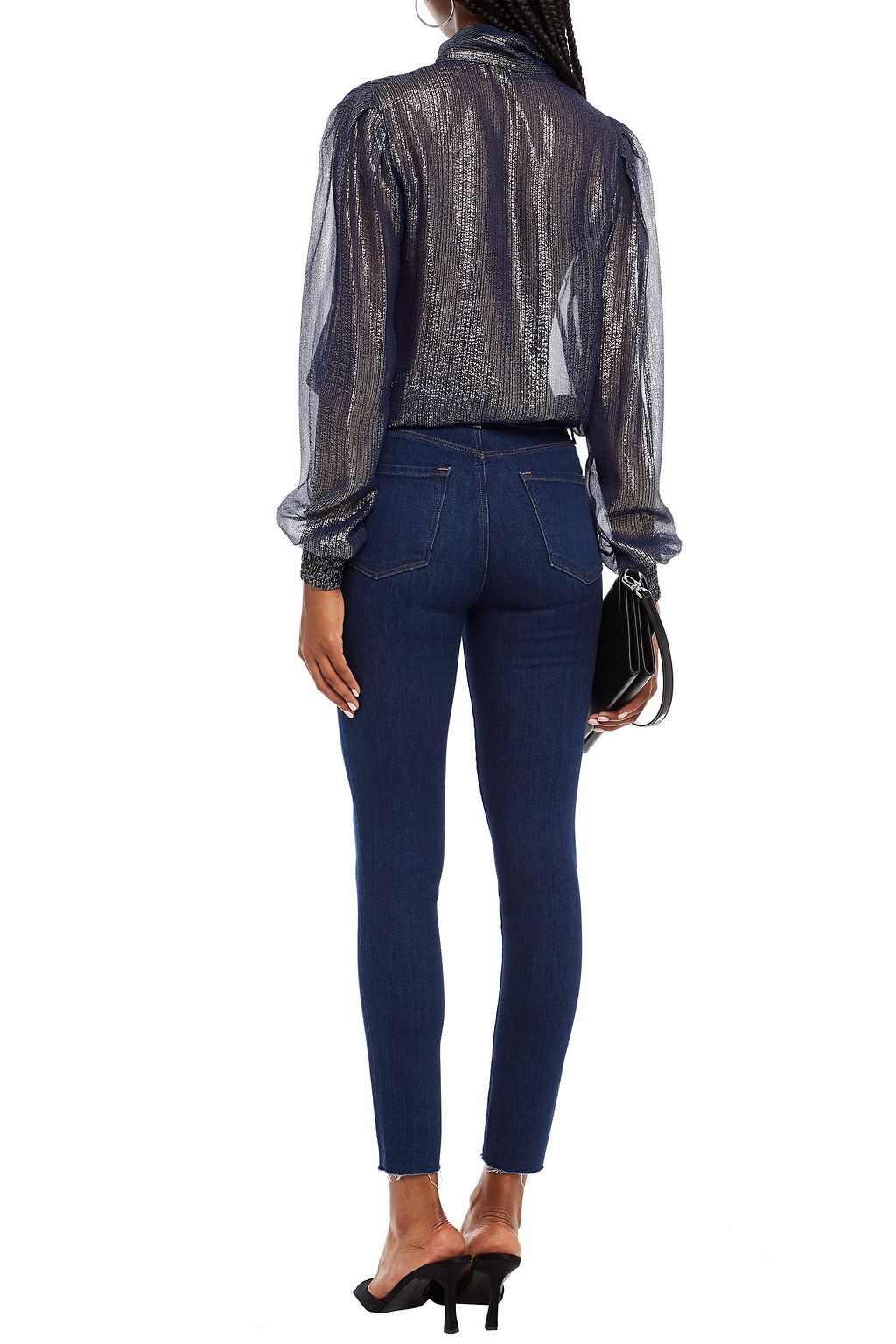 MAJE Pussy-bow metallic silk-blend chiffon blouse