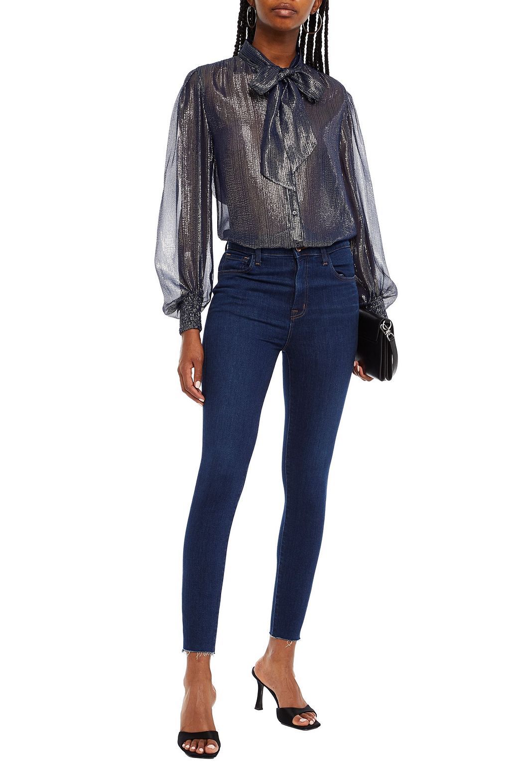 MAJE Pussy-bow metallic silk-blend chiffon blouse
