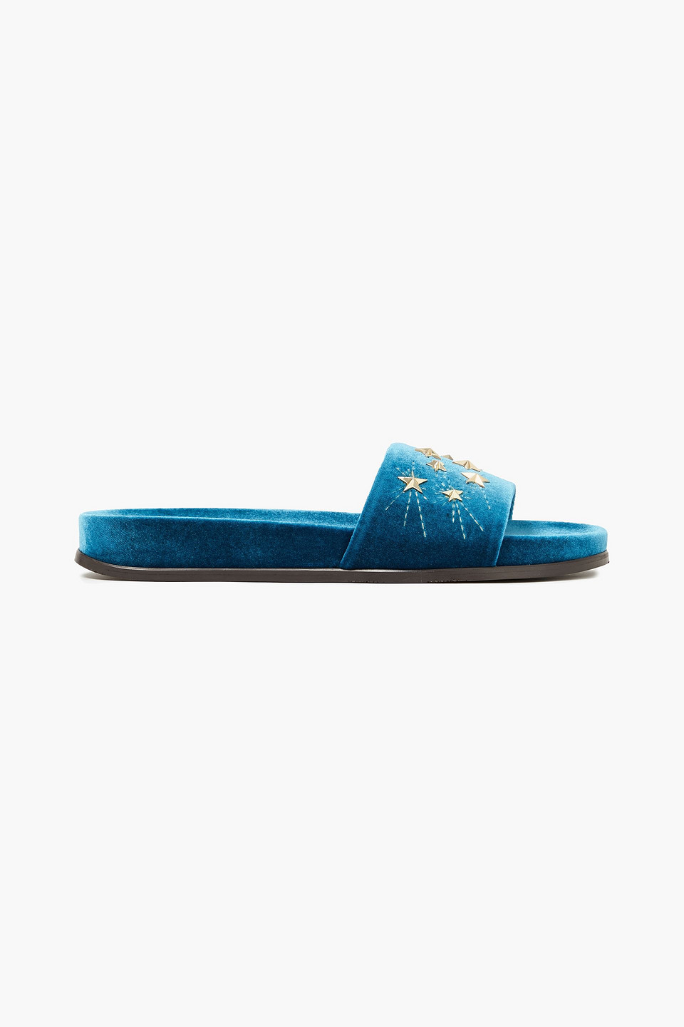 Aquazzura Woman Cosmic Studded Embroidered Velvet Slides Cobalt Blue Size 35.5