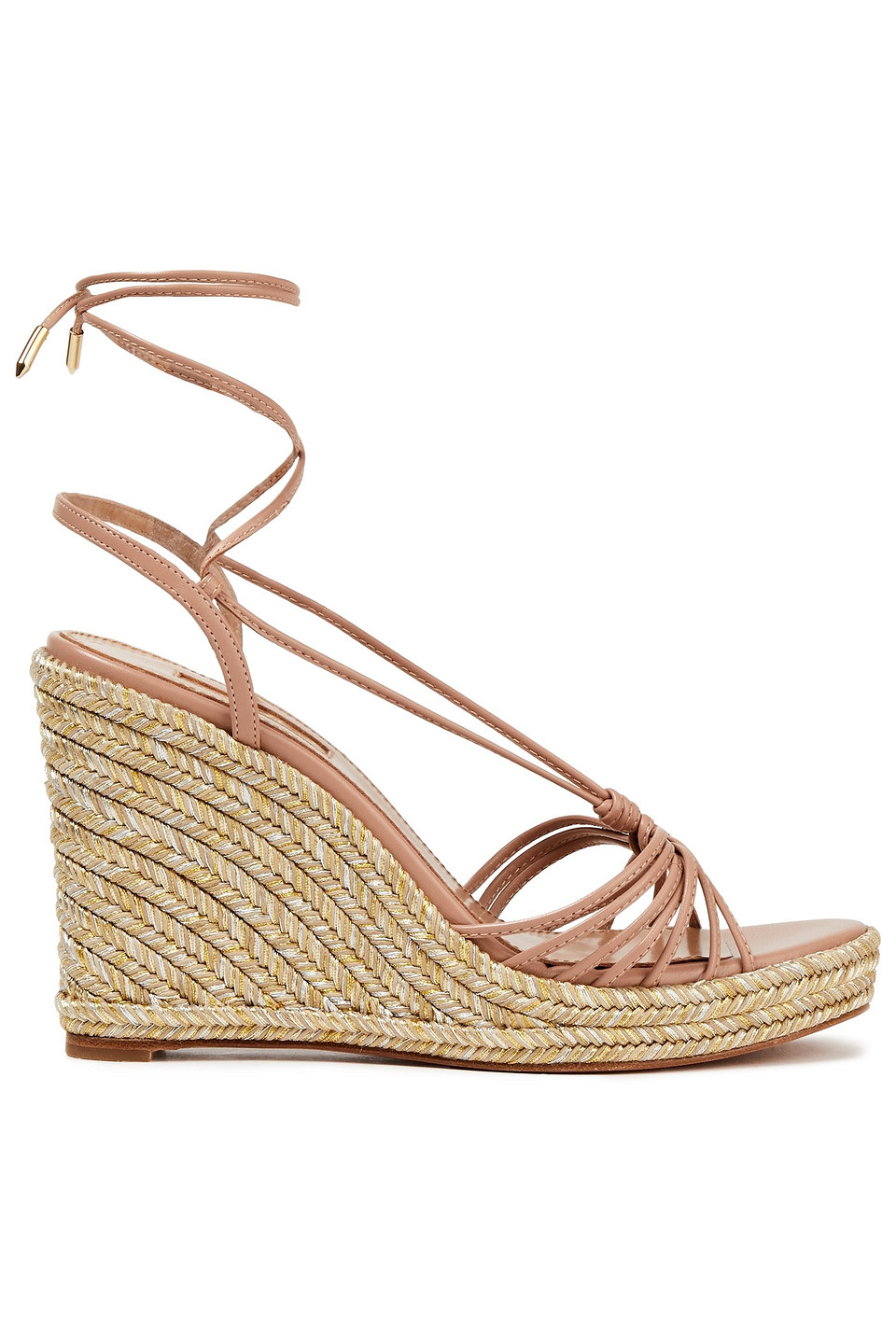 Aquazzura Woman Whisper 85 Knotted Leather Espadrille Wedge Sandals Blush Size 36