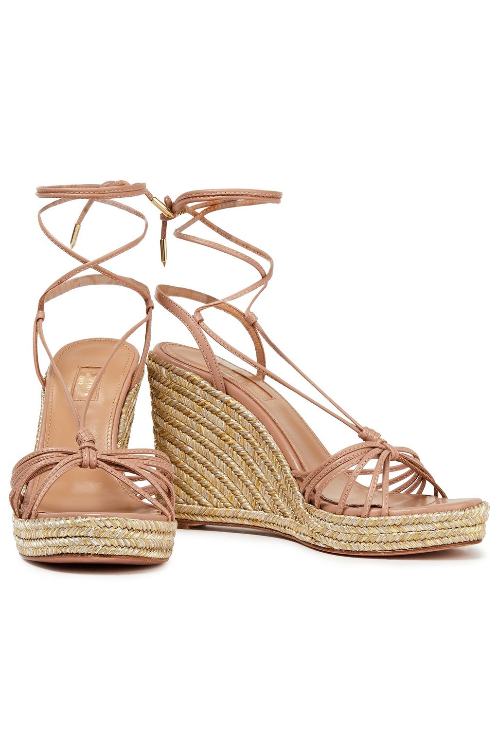 AQUAZZURA Whisper 85 knotted leather espadrille wedge sandals