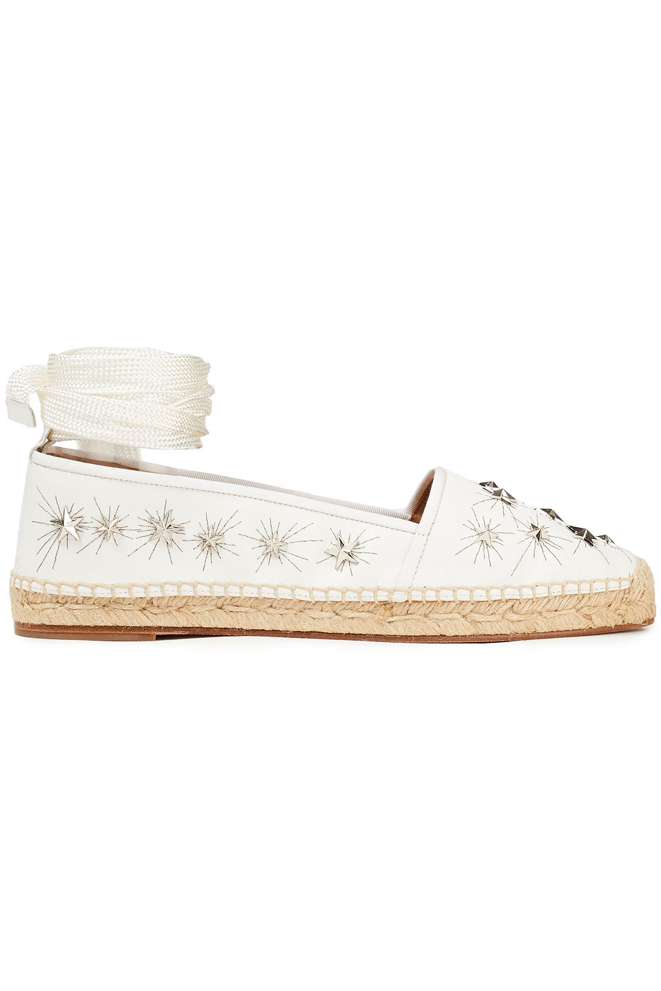 Aquazzura Woman Cosmic Star Lace-up Embellished Leather Espadrilles White Size 35