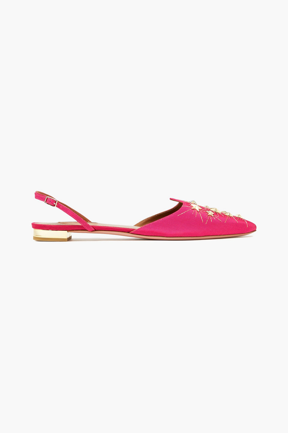 Aquazzura Woman Nairobi Embellished Grosgrain Slingback Point-toe Flats Bright Pink Size 36.5