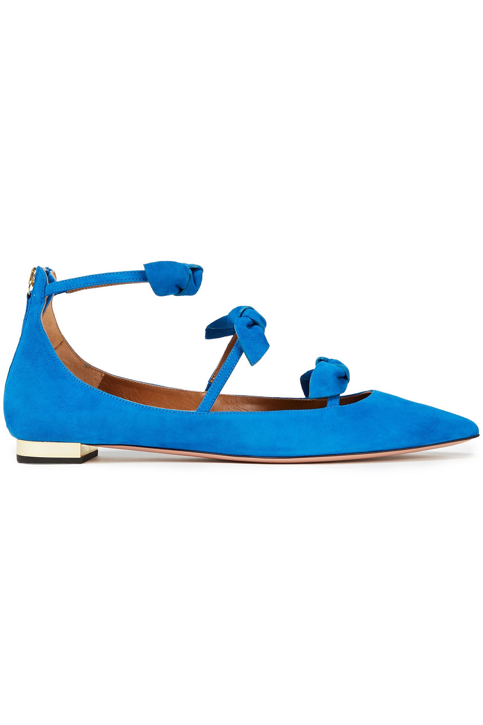 Aquazzura Woman St Tropez Knotted Suede Point-toe Flats Azure Size 39.5