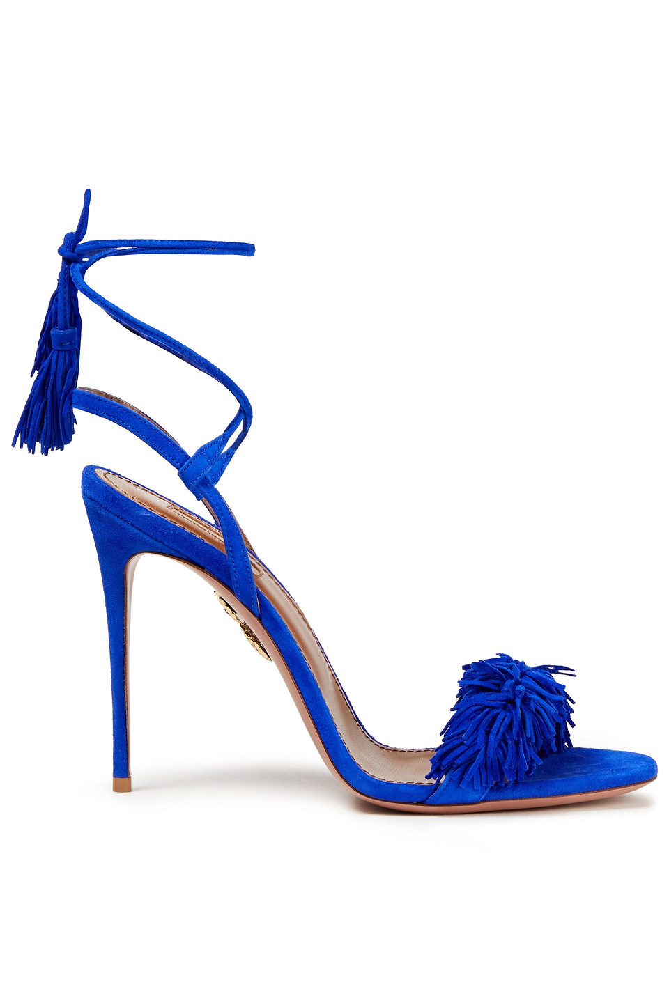 Aquazzura Woman Wild Thing 105 Fringed Suede Sandals Bright Blue Size 40