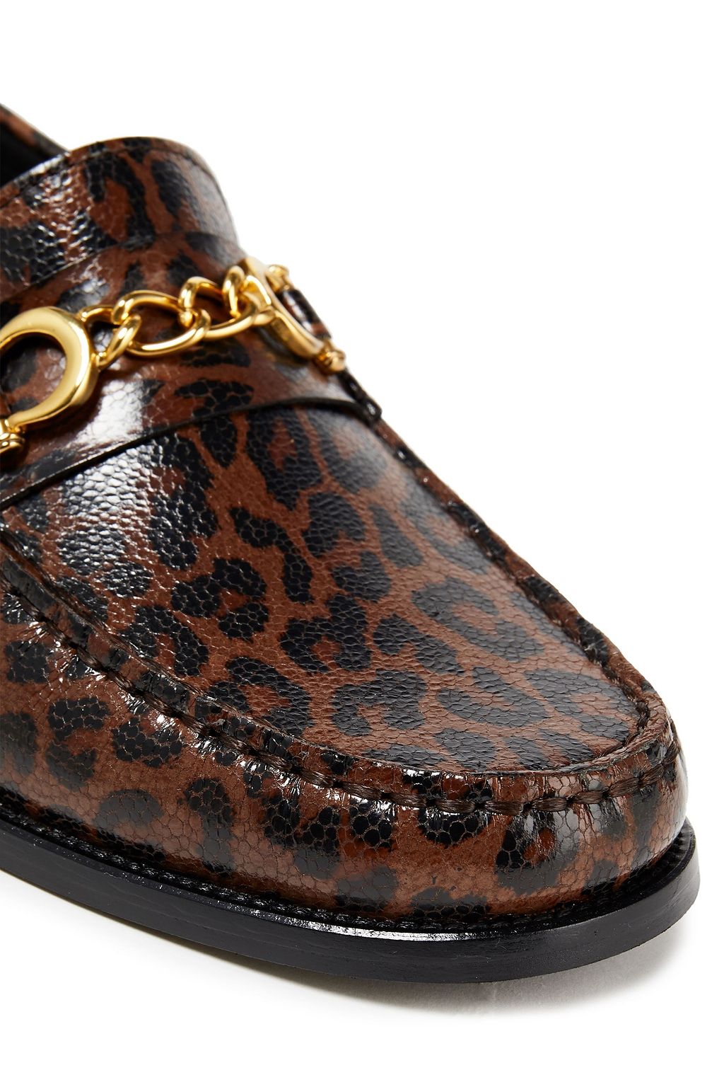 CLAUDIE PIERLOT Chain-trimmed leopard-print textured-leather loafers
