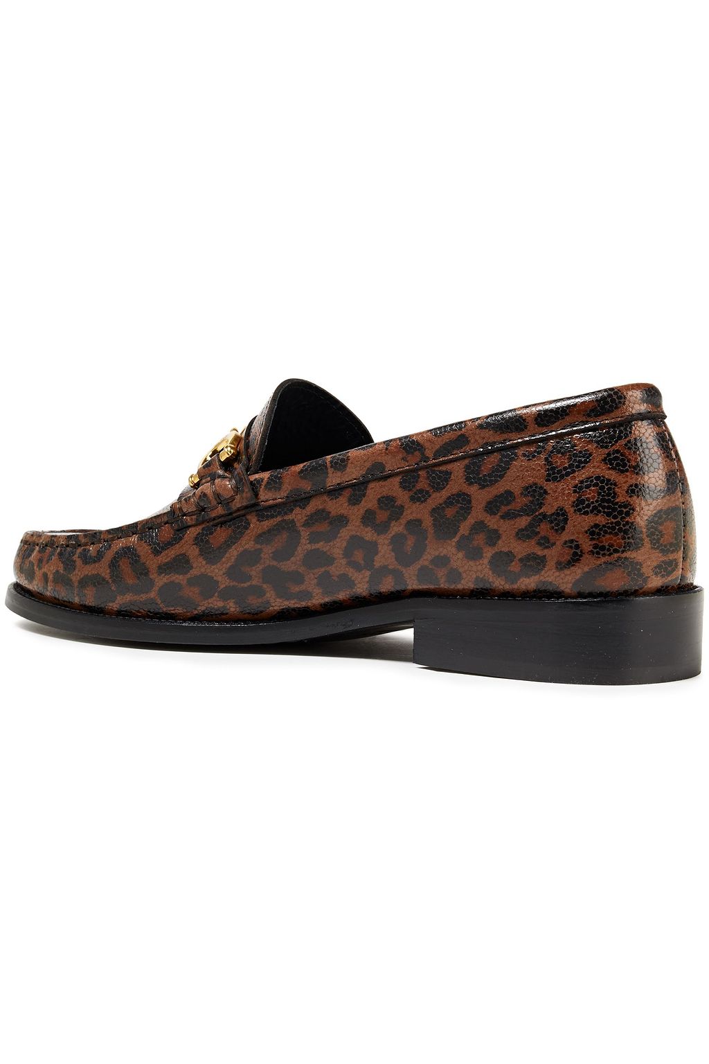 CLAUDIE PIERLOT Chain-trimmed leopard-print textured-leather loafers