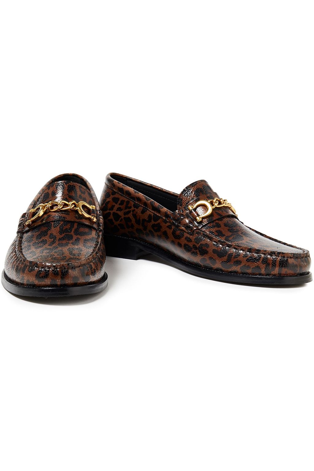 CLAUDIE PIERLOT Chain-trimmed leopard-print textured-leather loafers