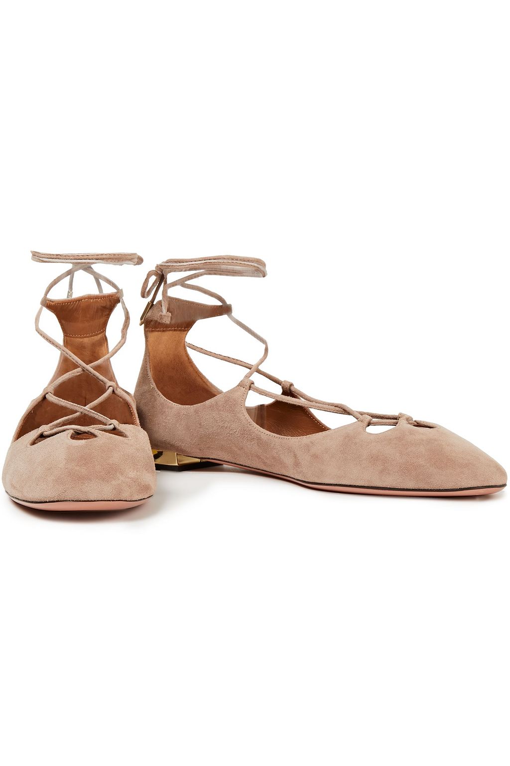 AQUAZZURA Dancer lace-up suede ballet flats