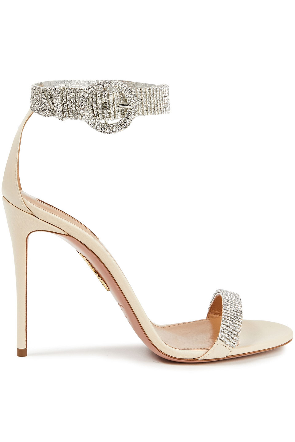 Aquazzura Woman Chain Reaction 105 Crystal-embellished Leather Sandals Cream Size 40