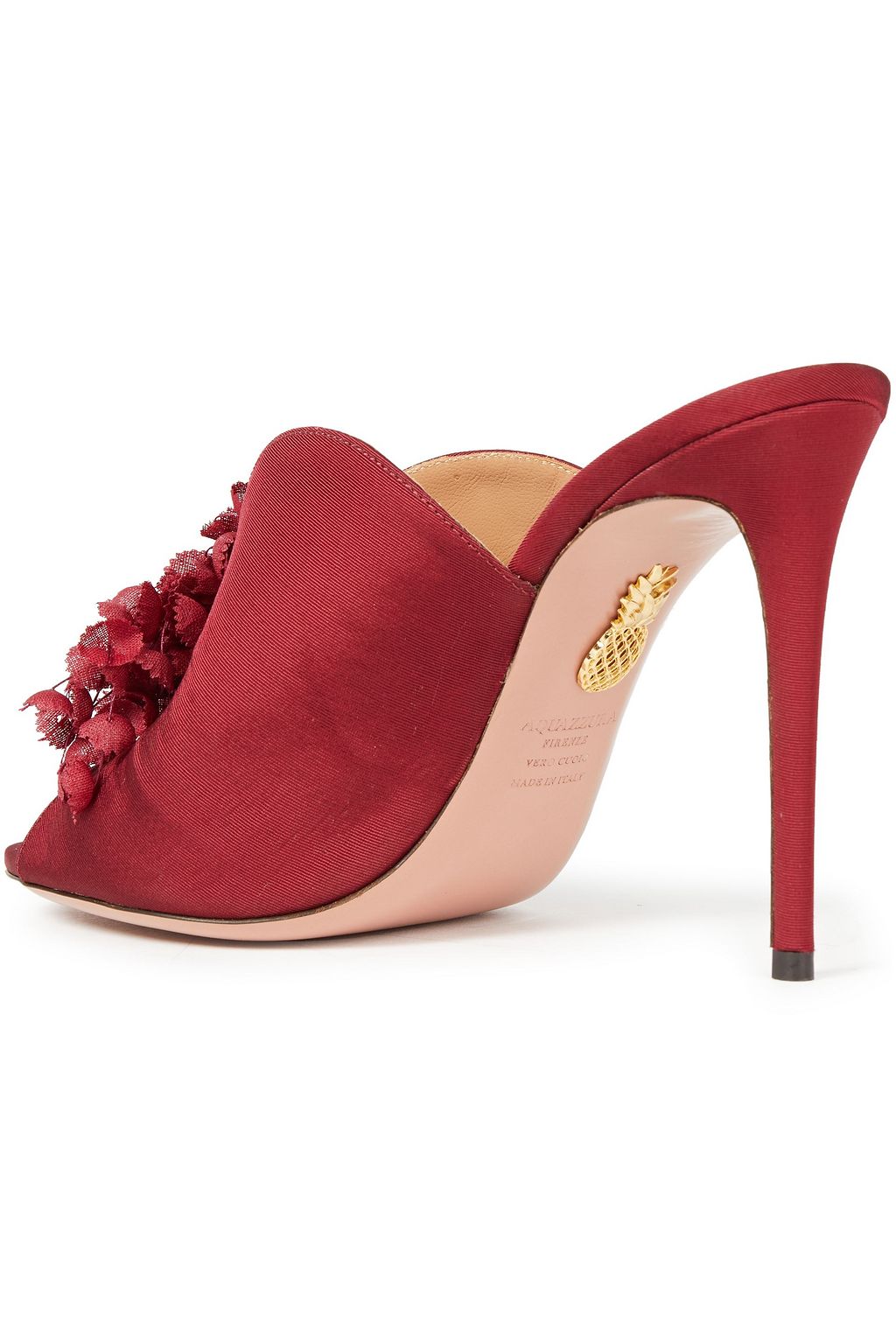 AQUAZZURA Lily Of The Valley 105 floral-appliquéd grosgrain mules