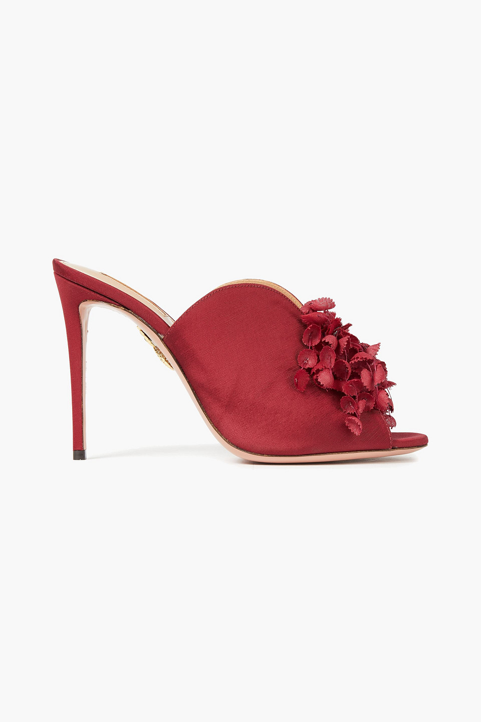 Aquazzura Woman Lily Of The Valley 105 Floral-appliquéd Grosgrain Mules Claret Size 35.5