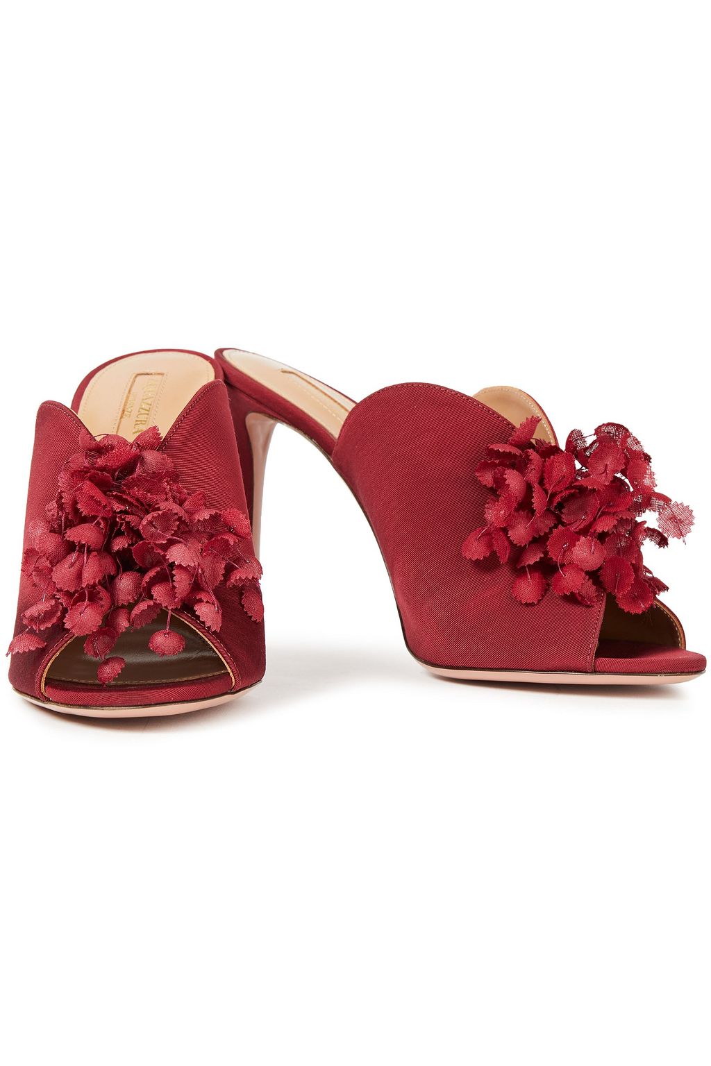 AQUAZZURA Lily Of The Valley 105 floral-appliquéd grosgrain mules