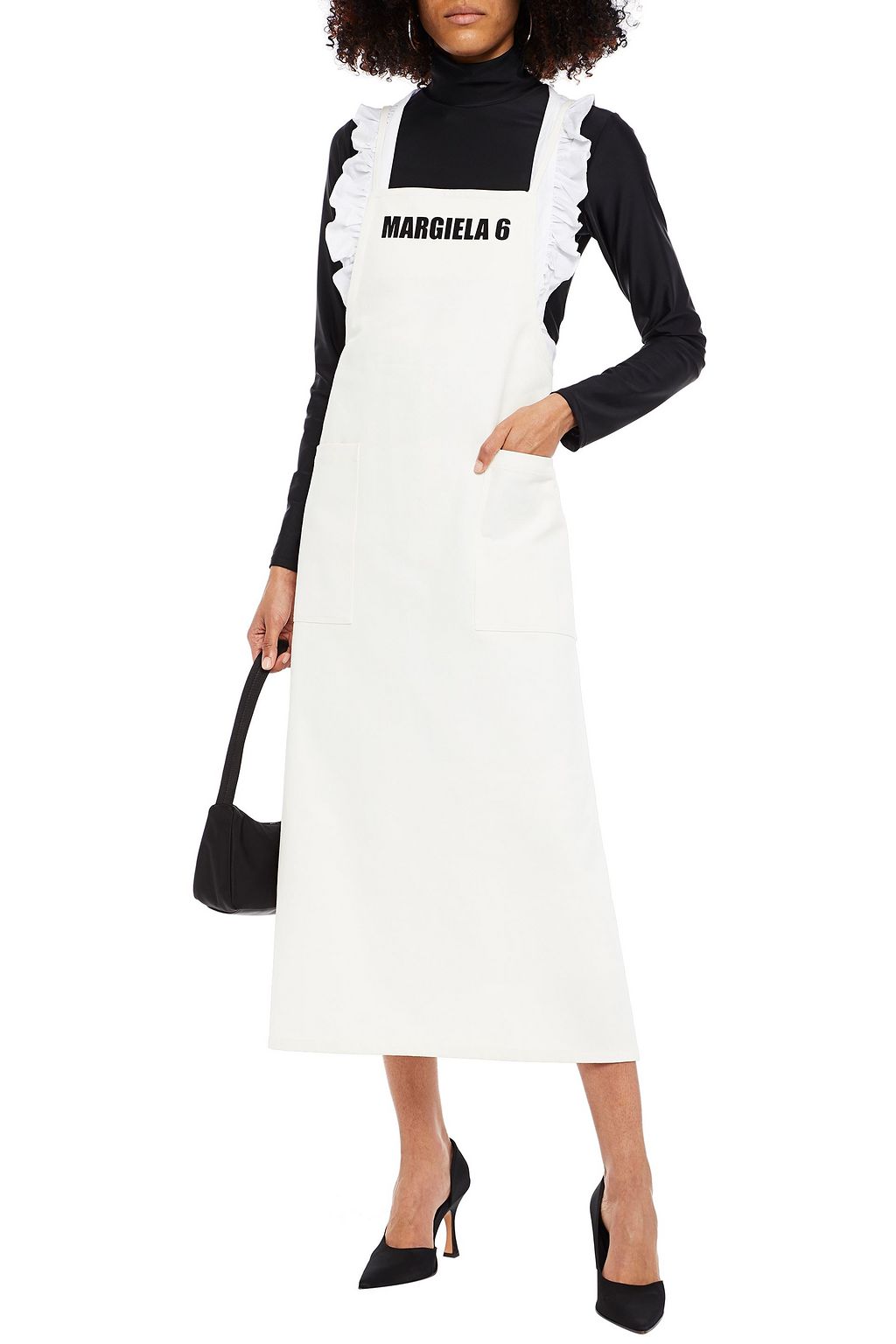 MM6 MAISON MARGIELA Ruffled poplin-paneled printed cotton-gabardine midi dress