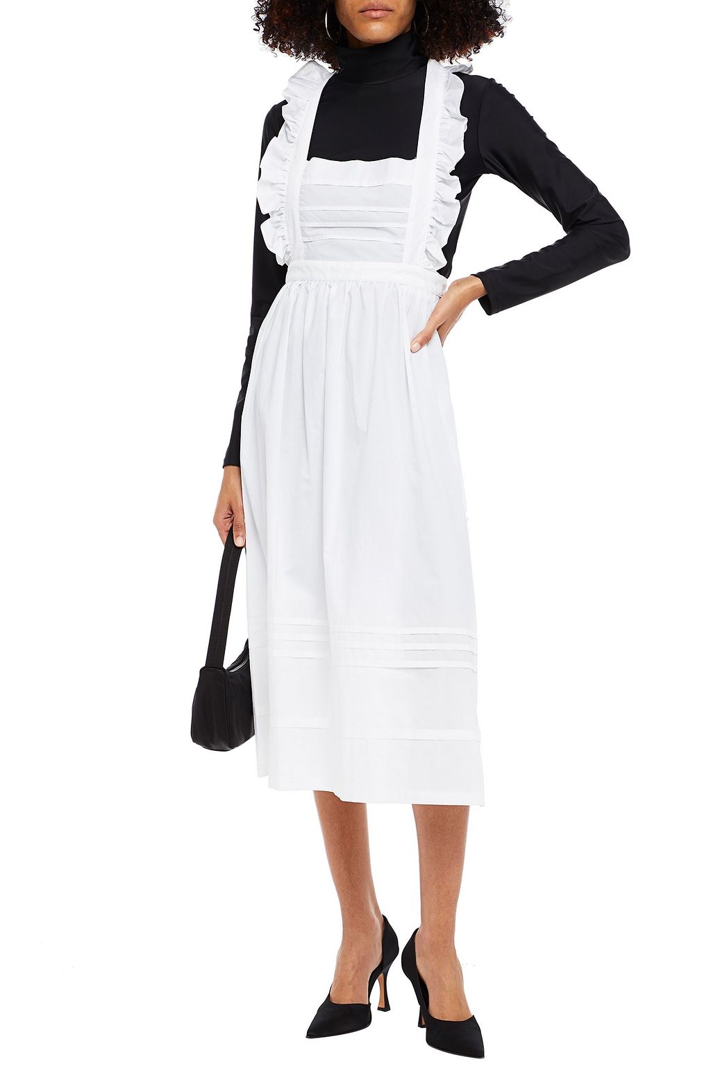 MM6 MAISON MARGIELA Ruffled poplin-paneled printed cotton-gabardine midi dress