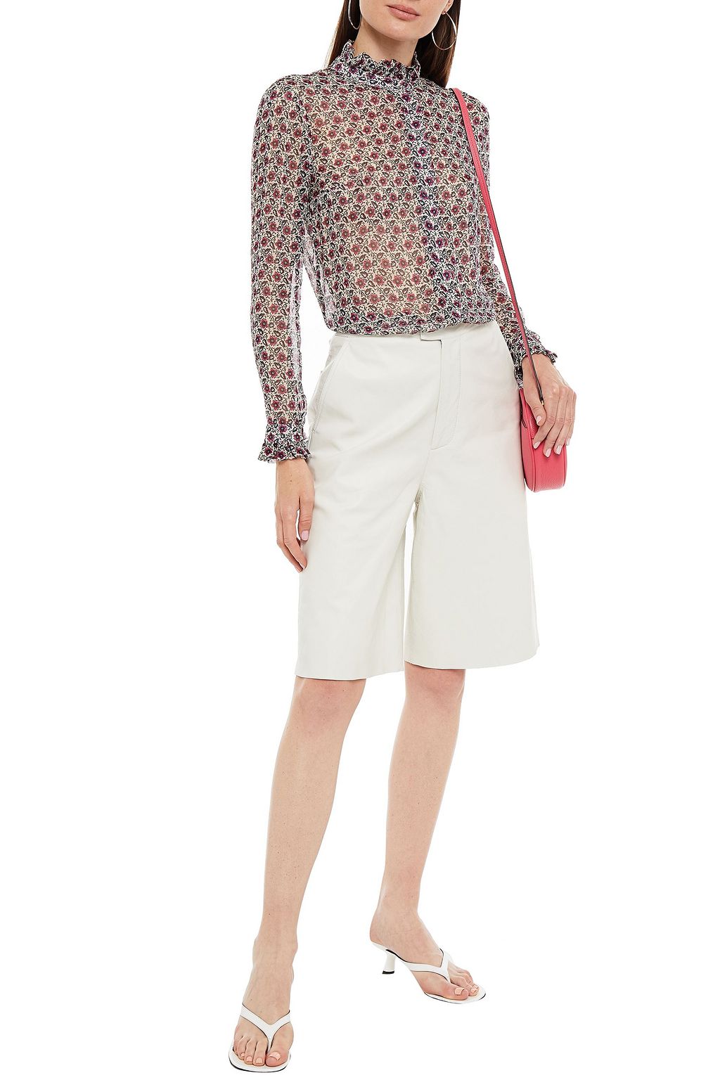 CLAUDIE PIERLOT Ruffle-trimmed floral-print georgette blouse
