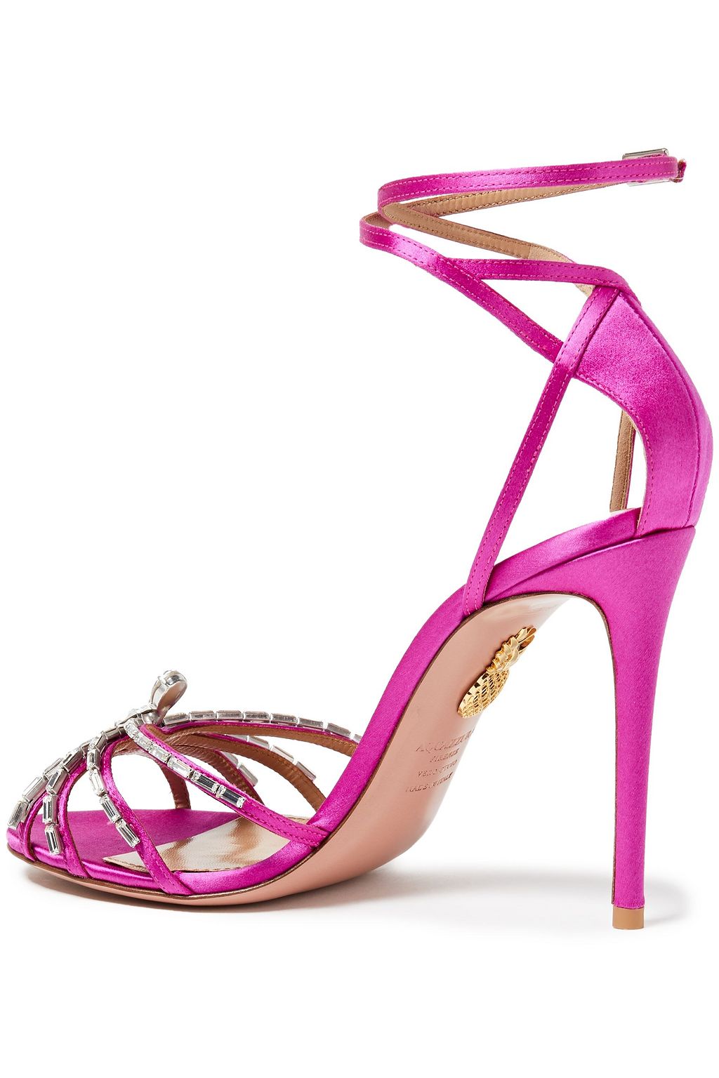 AQUAZZURA Crystal Spider 105 crystal-embellished satin sandals