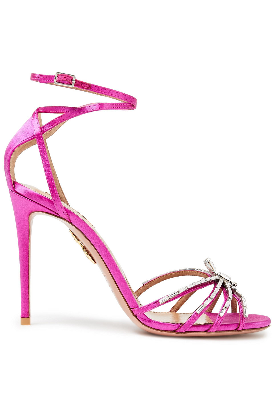 Aquazzura Woman Crystal Spider 105 Crystal-embellished Satin Sandals Bright Pink Size 40