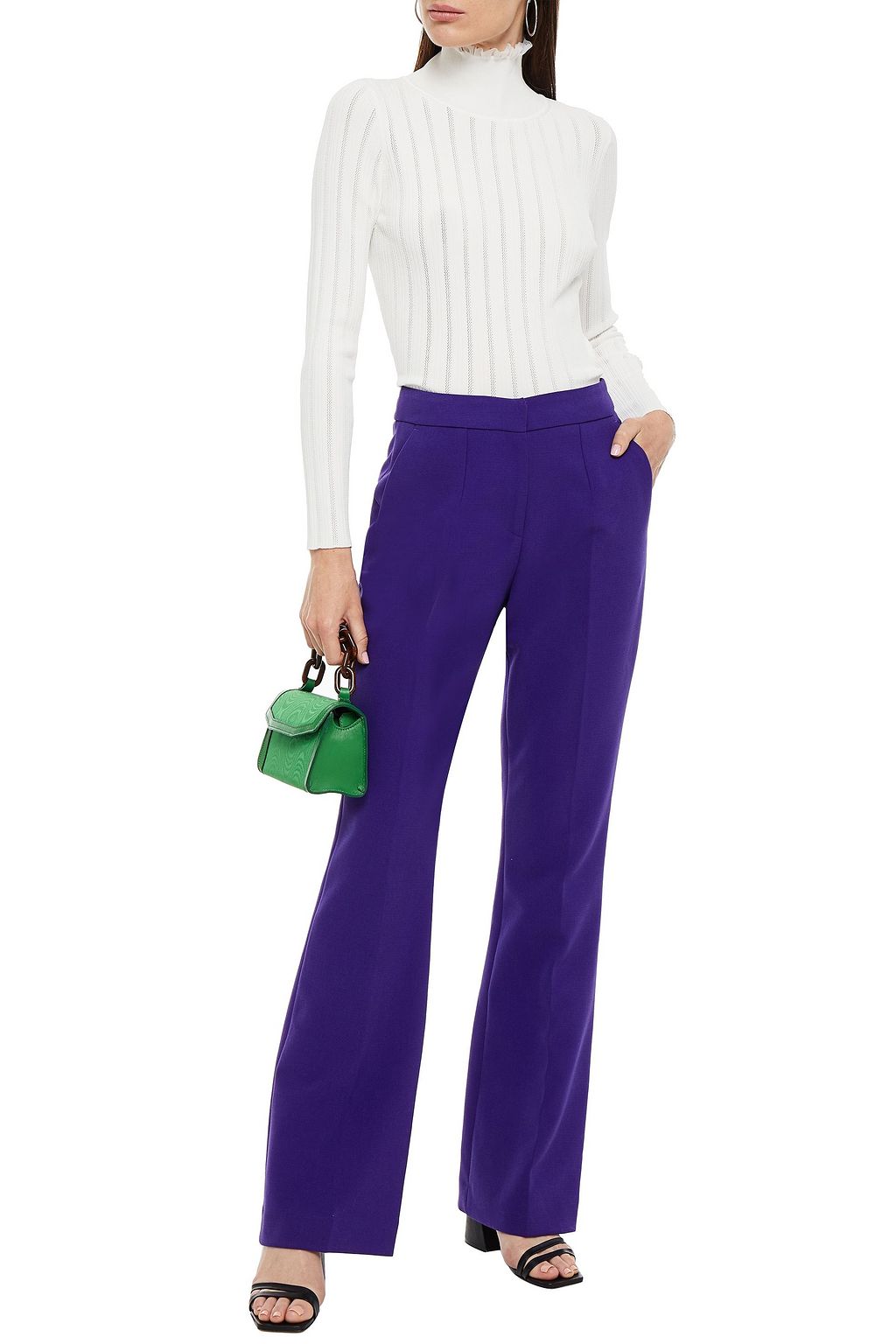 CLAUDIE PIERLOT Mysterieuse ruffle-trimmed pointelle-knit turtleneck sweater