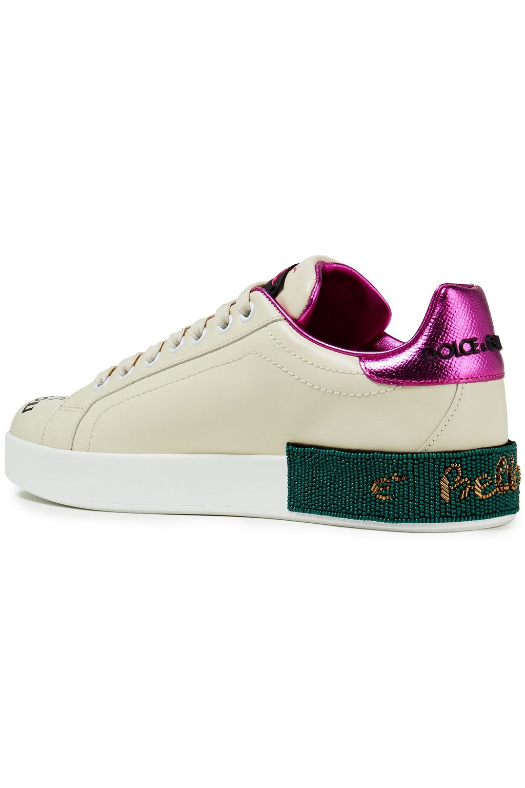 DOLCE&GABBANA Portofino appliquéd printed leather sneakers