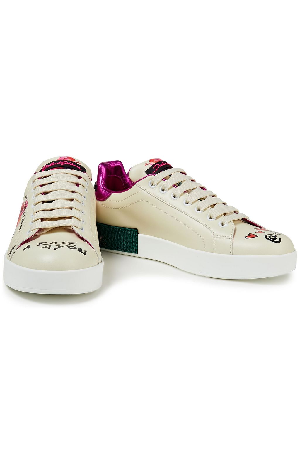 DOLCE&GABBANA Portofino appliquéd printed leather sneakers