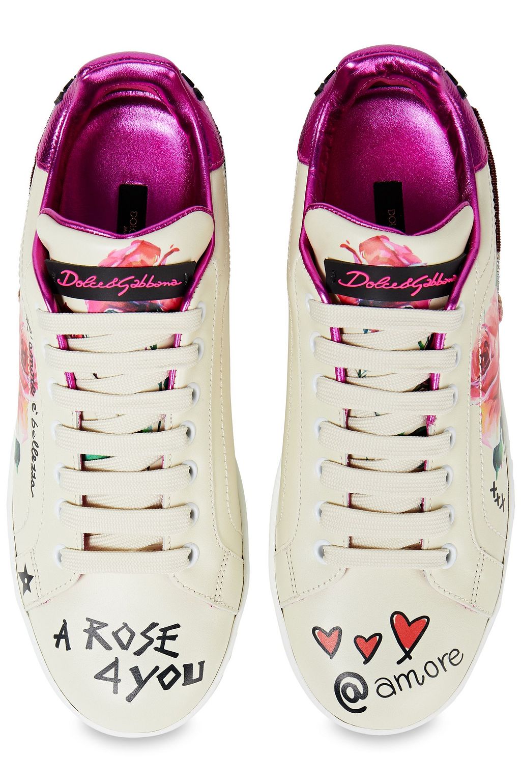 DOLCE&GABBANA Portofino appliquéd printed leather sneakers