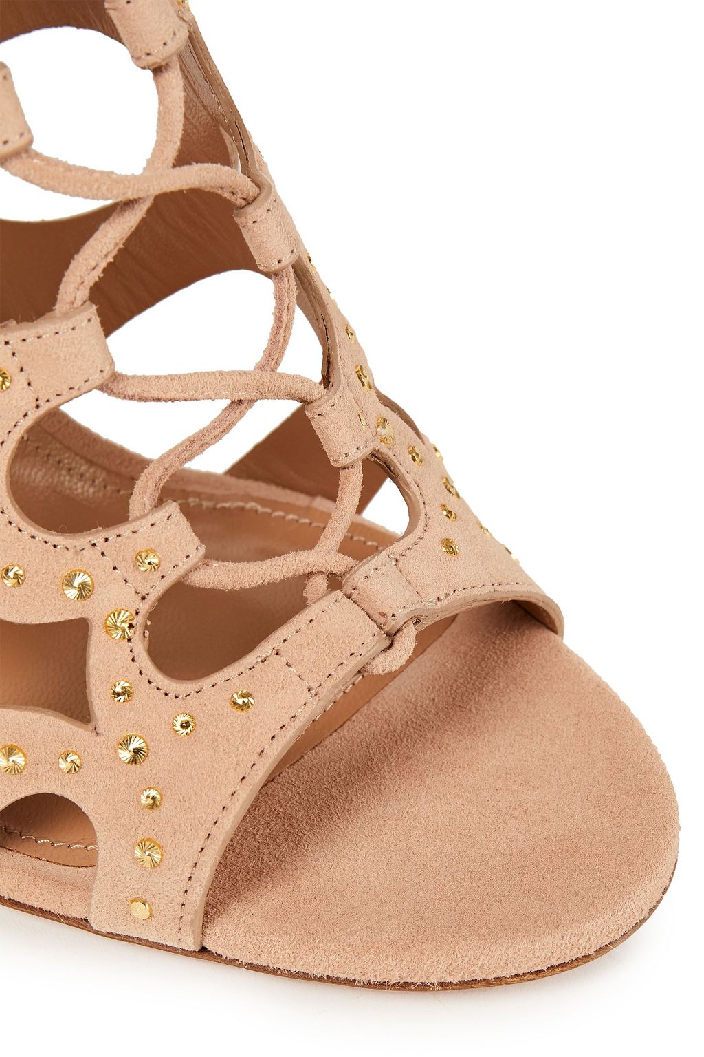 AQUAZZURA Begum 105 lace-up studded cutout suede ankle boots