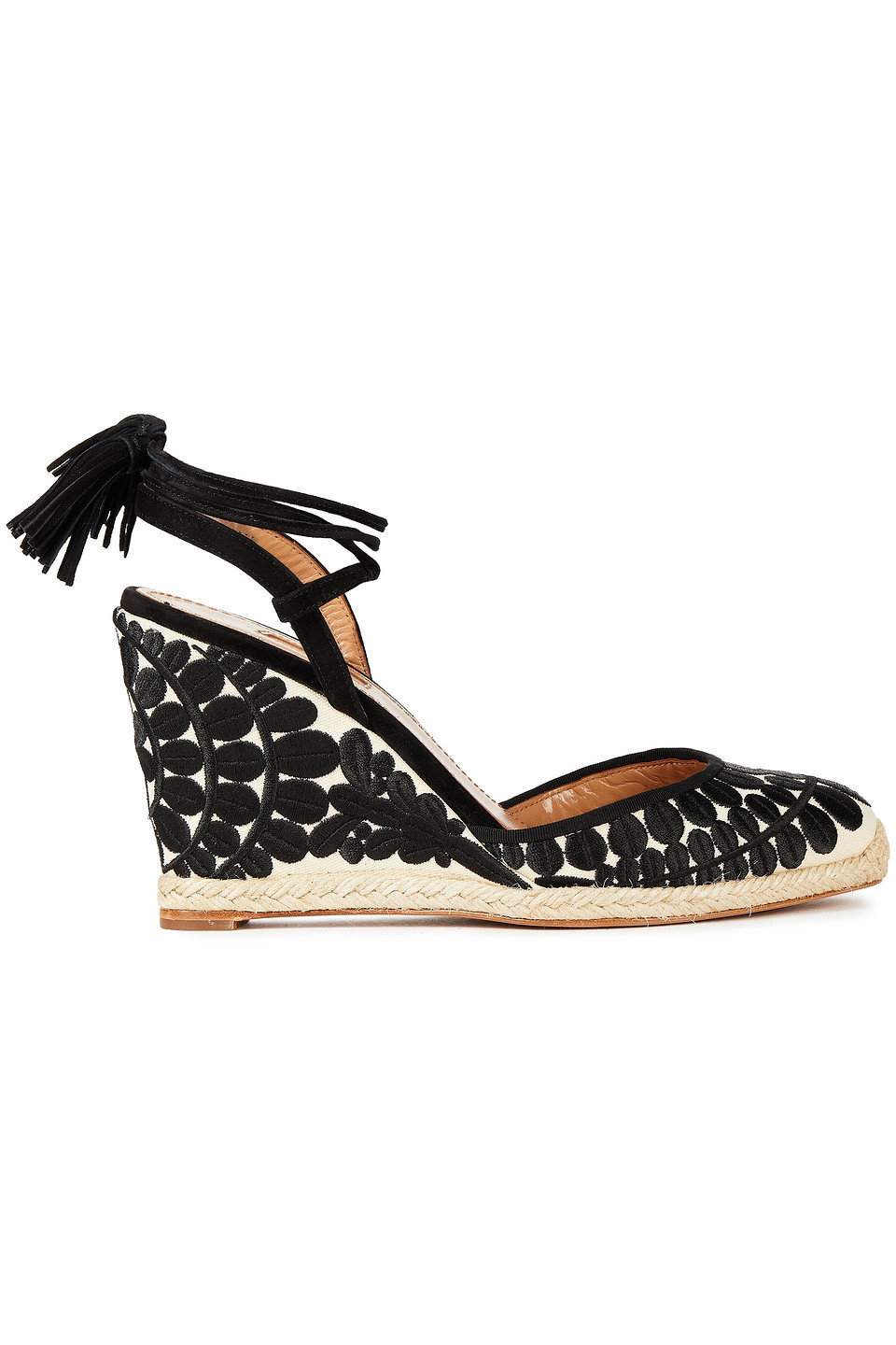 Aquazzura Woman Fez 85 Embroidered Canvas Wedge Espadrilles Black Size 40.5