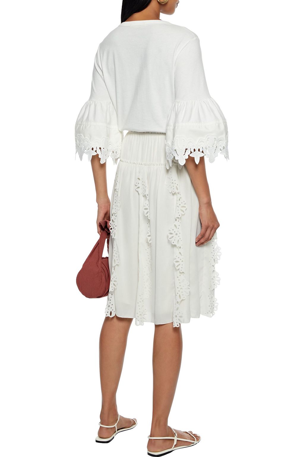 SEE BY CHLOÉ Ruffled laser-cut crepe de chine skirt