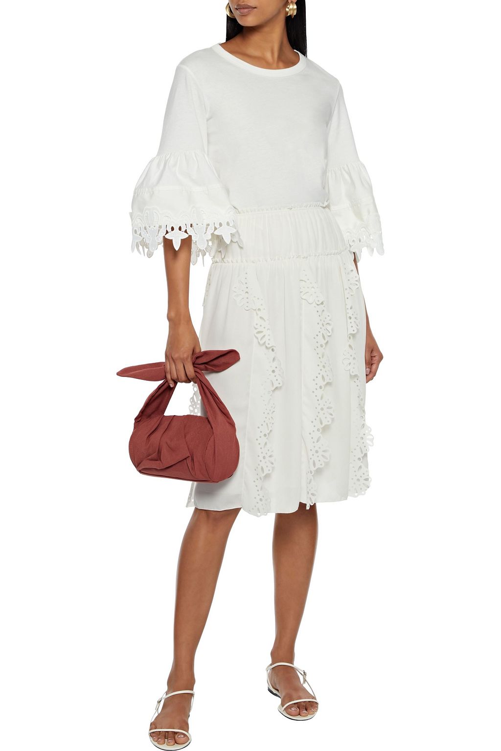 SEE BY CHLOÉ Ruffled laser-cut crepe de chine skirt