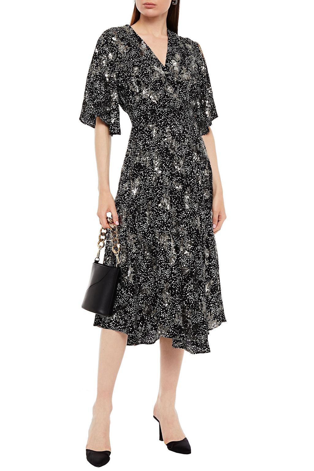 MAJE Midikleid aus Crêpe mit Print und Pailletten